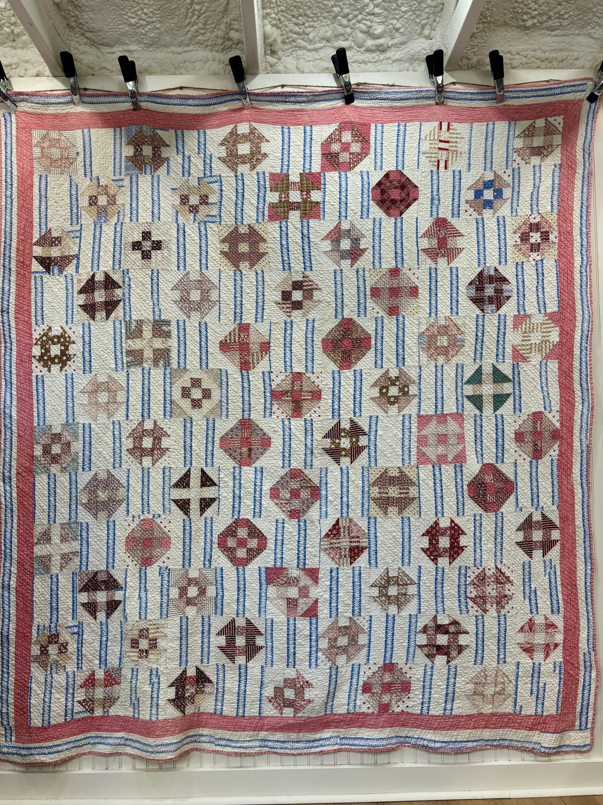 Antique Hand-Quilted Churn Dash Quilt, c1880–1910