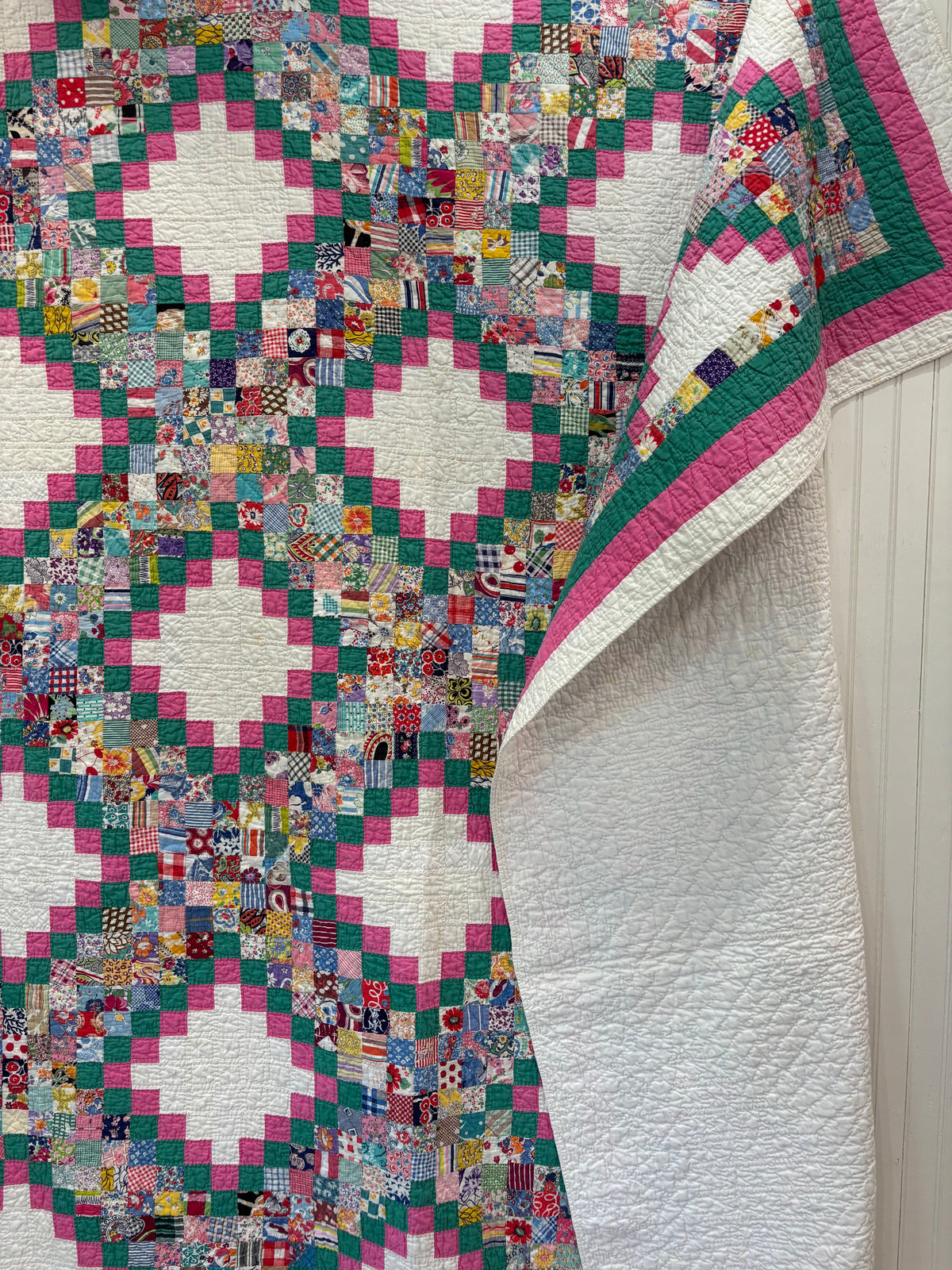 c1930-40s Vintage Postage Stamp Quilt - 71x92”