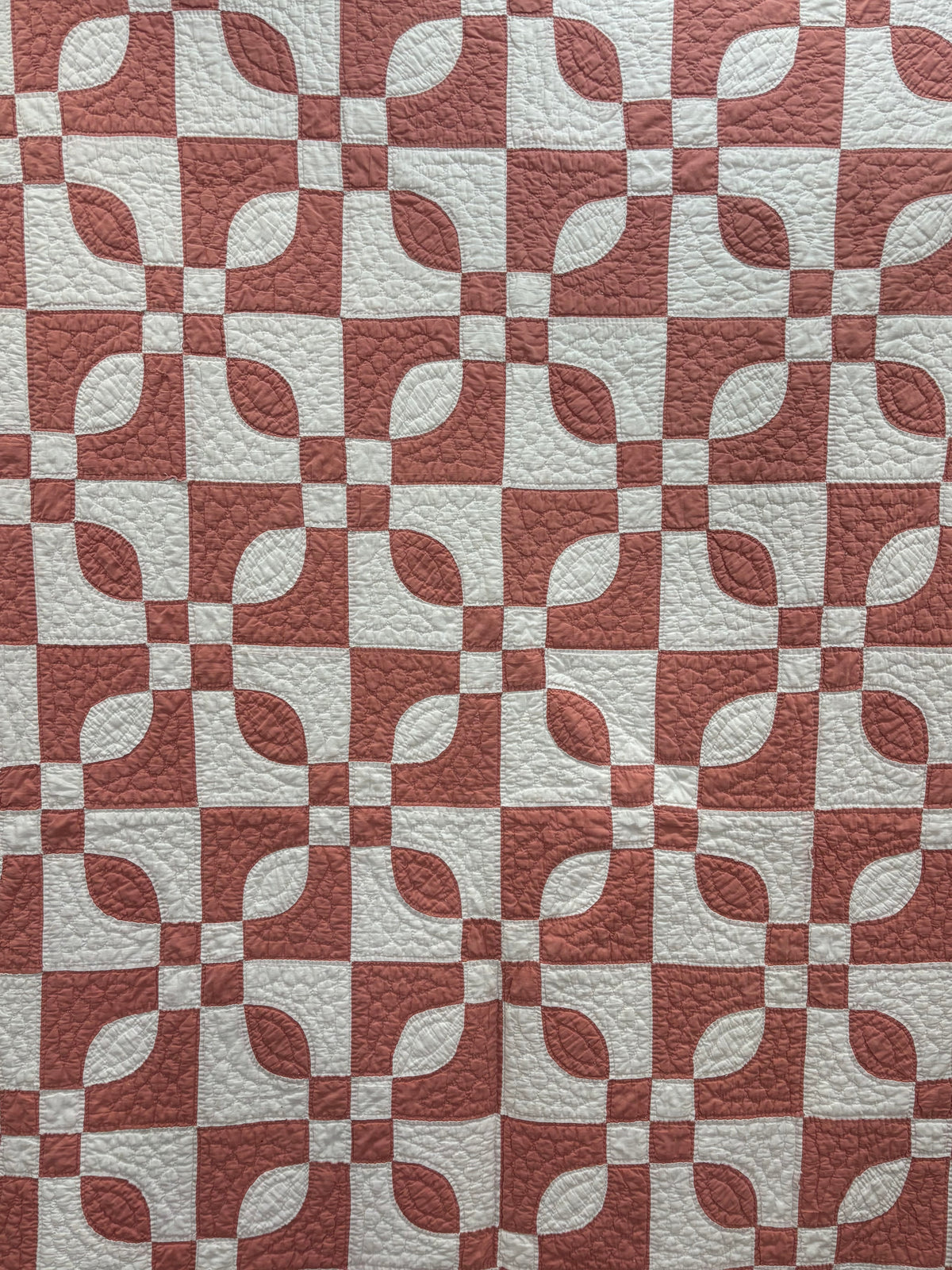 Salmon Pink & White Orange Peel Variation Quilt, c1900–1930