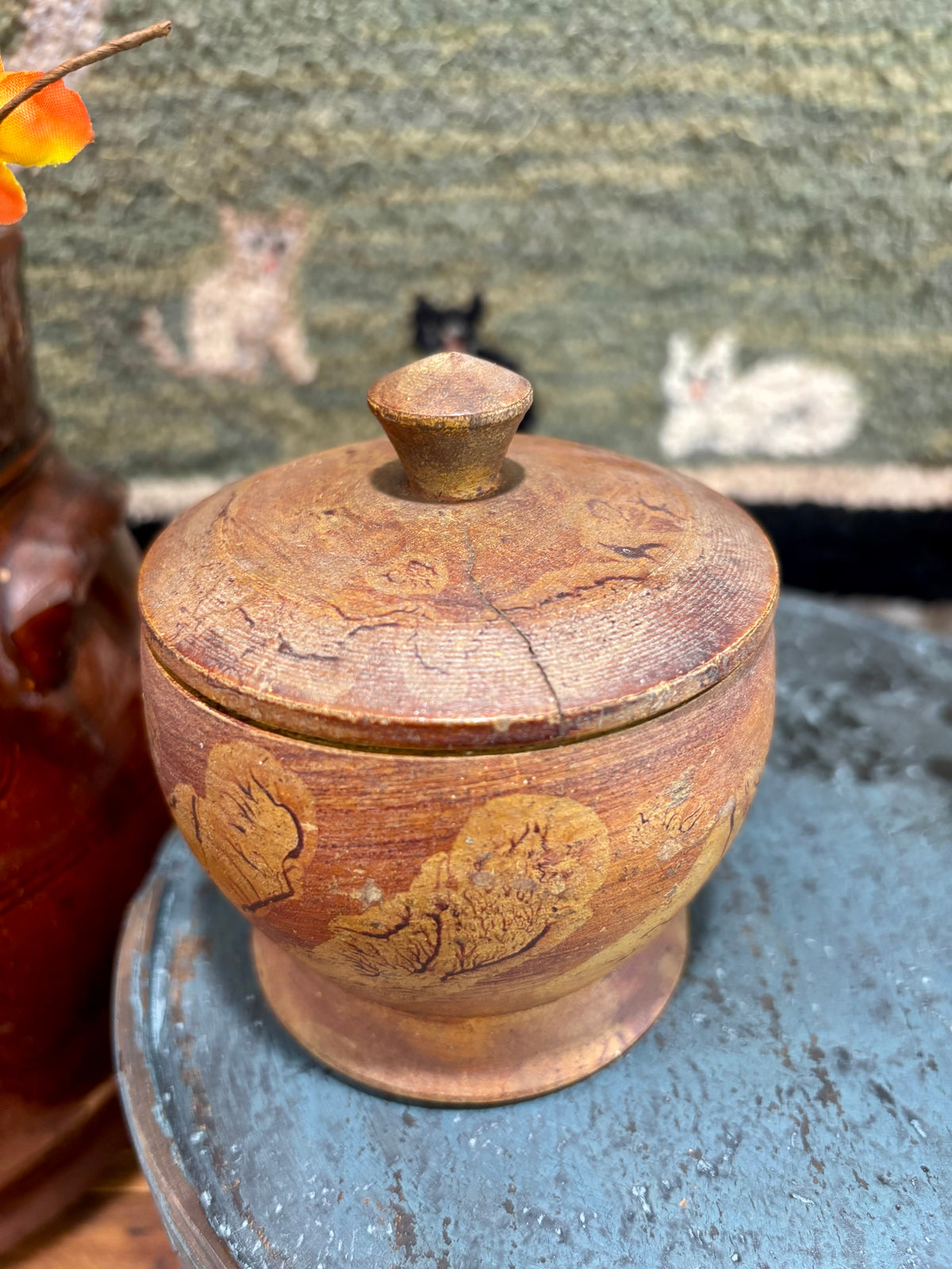 Early Painted Treen Sugar Bowl, c1840–1870