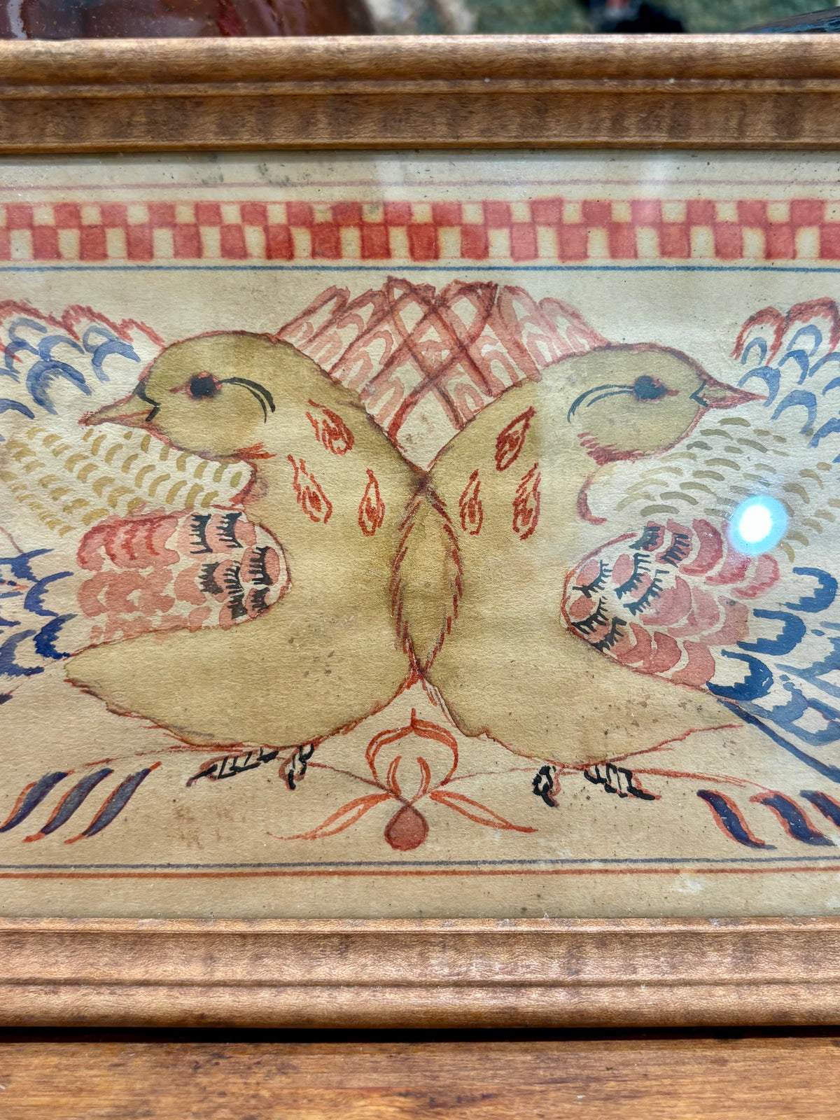 Vintage Lovebirds Fraktur Miniature