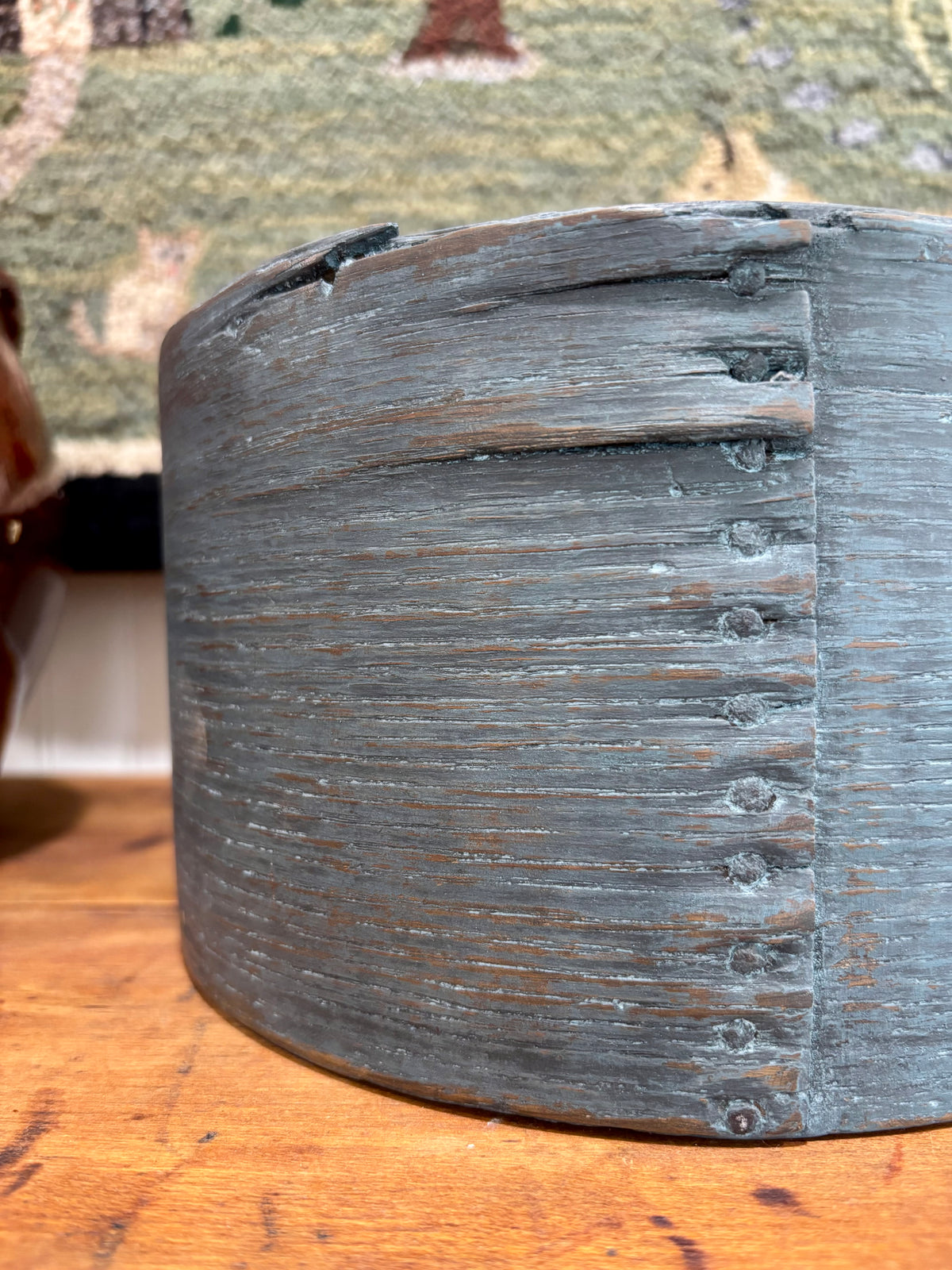 c1880s Antique Wooden Grain Measure in Blue Paint