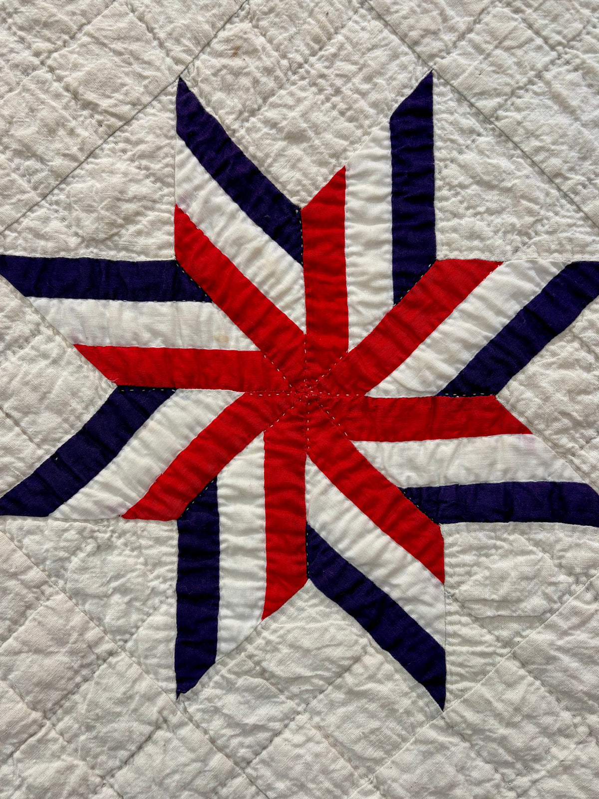 Dated 1941 Patriotic Red, White & Blue Stars Quilt – “Stars of Stripes”
