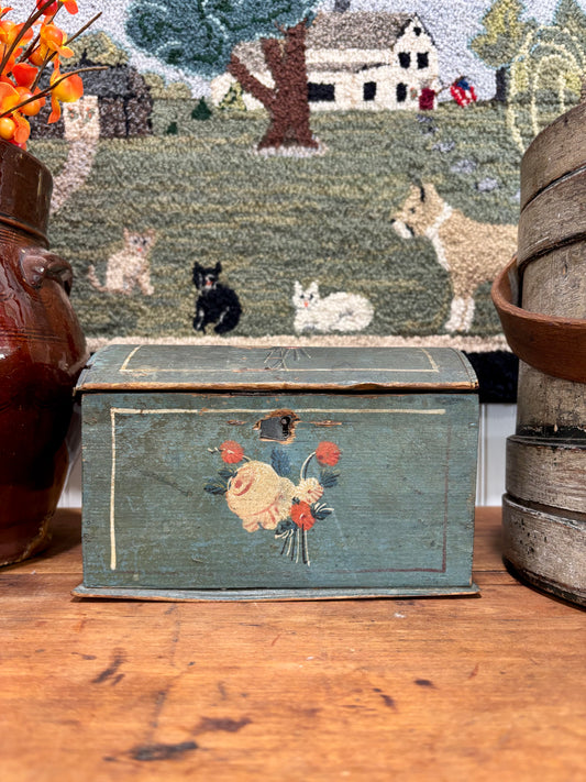 Early Blue Painted Dome-Top Box with Floral Decoration, c1840–1870