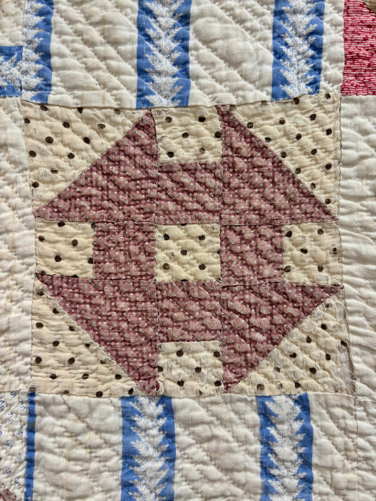 Antique Hand-Quilted Churn Dash Quilt, c1880–1910