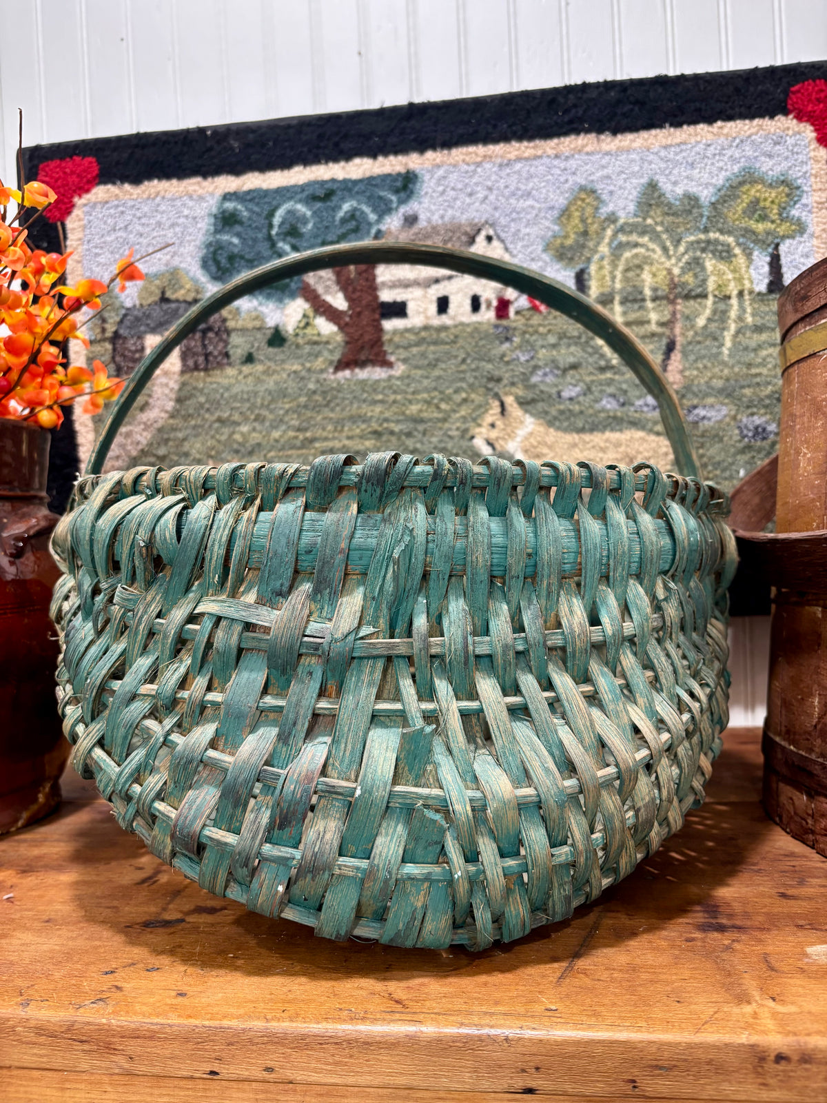 Antique Southern Appalachian Painted Gathering Basket, c1890–1910