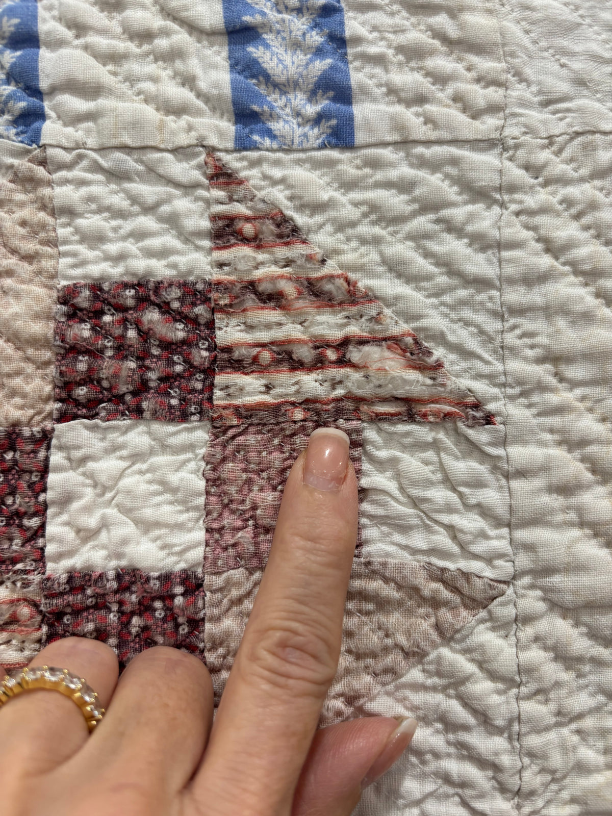Antique Hand-Quilted Churn Dash Quilt, c1880–1910