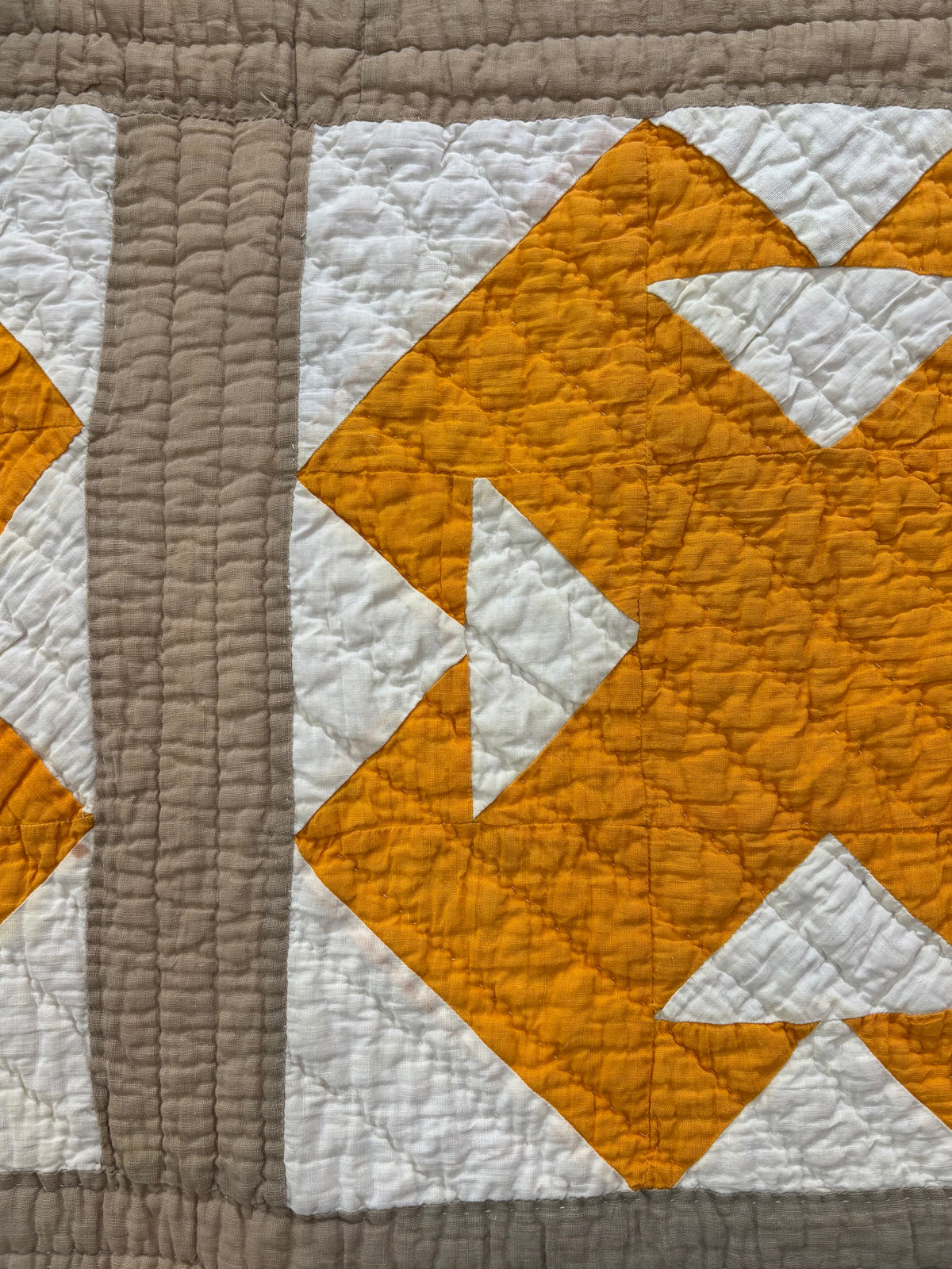 Antique Double T Cheddar Yellow and Taupe Quilt, c1920-1940