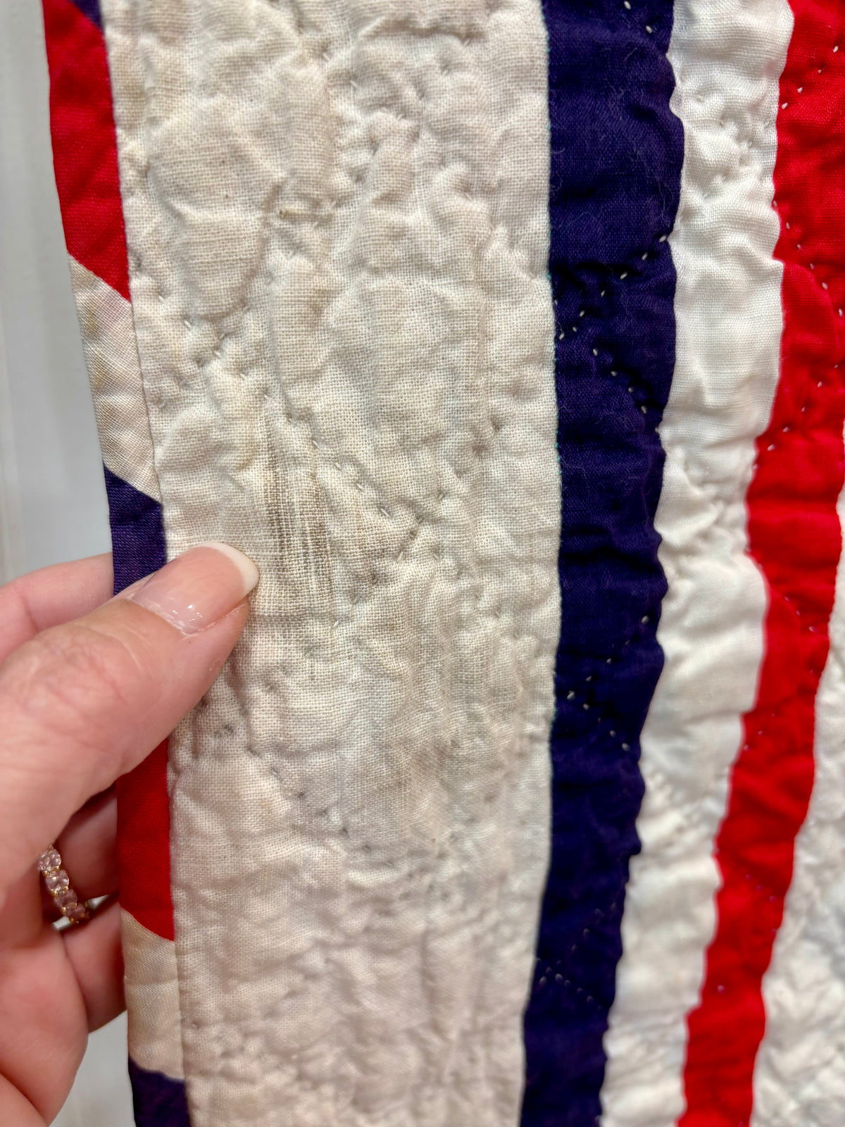 Dated 1941 Patriotic Red, White & Blue Stars Quilt – “Stars of Stripes”