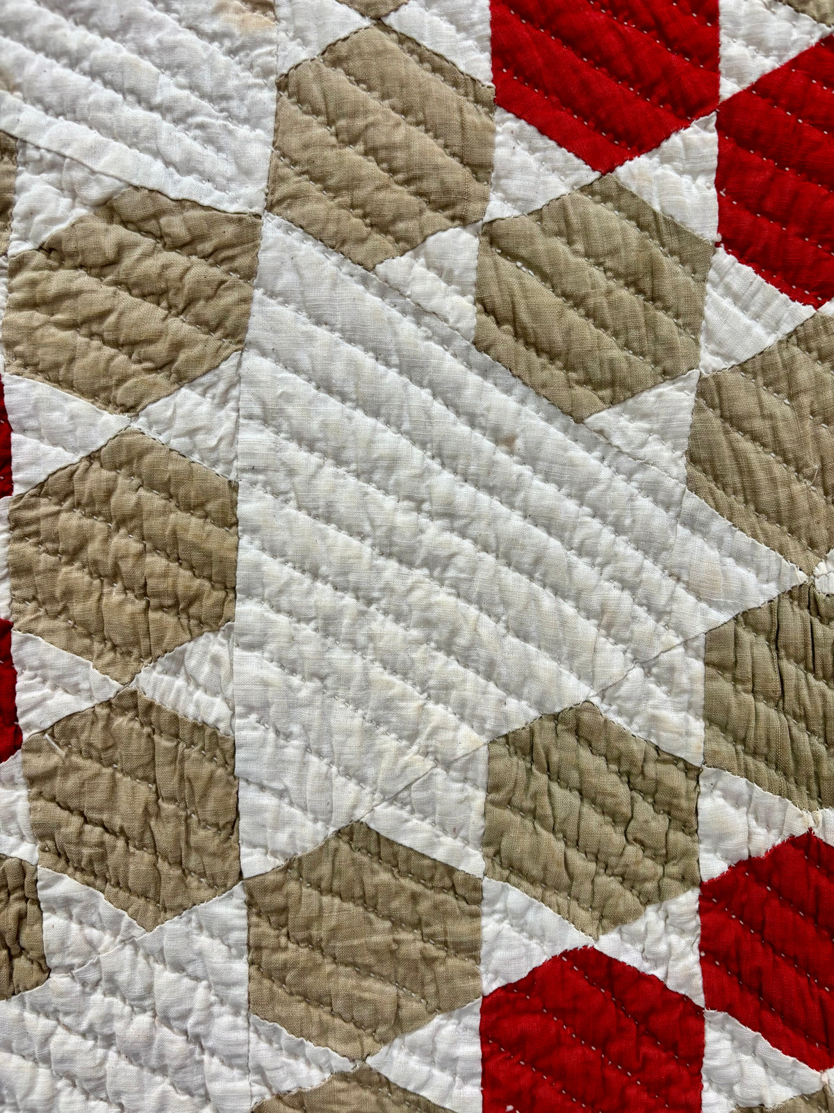 Antique Red & Green Honeycomb Quilt (Grandmother’s Flower Garden Variation), c1880–1910