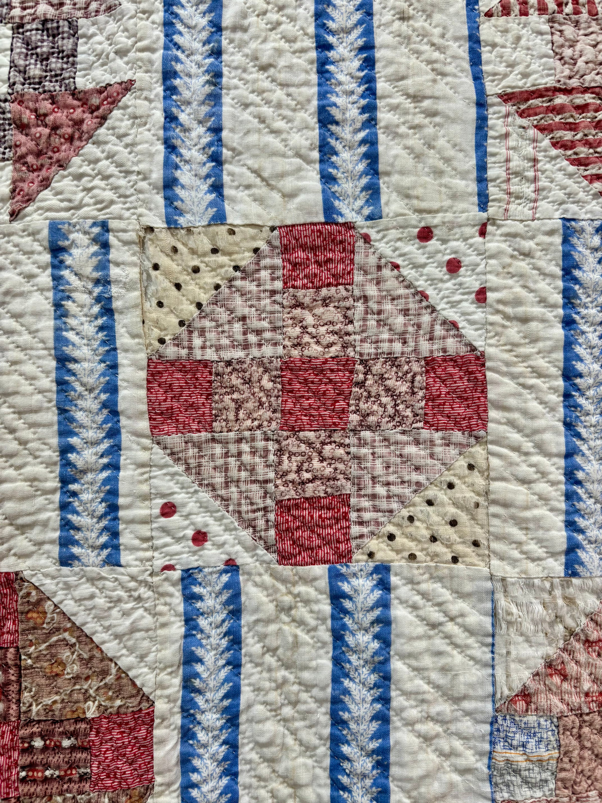 Antique Hand-Quilted Churn Dash Quilt, c1880–1910