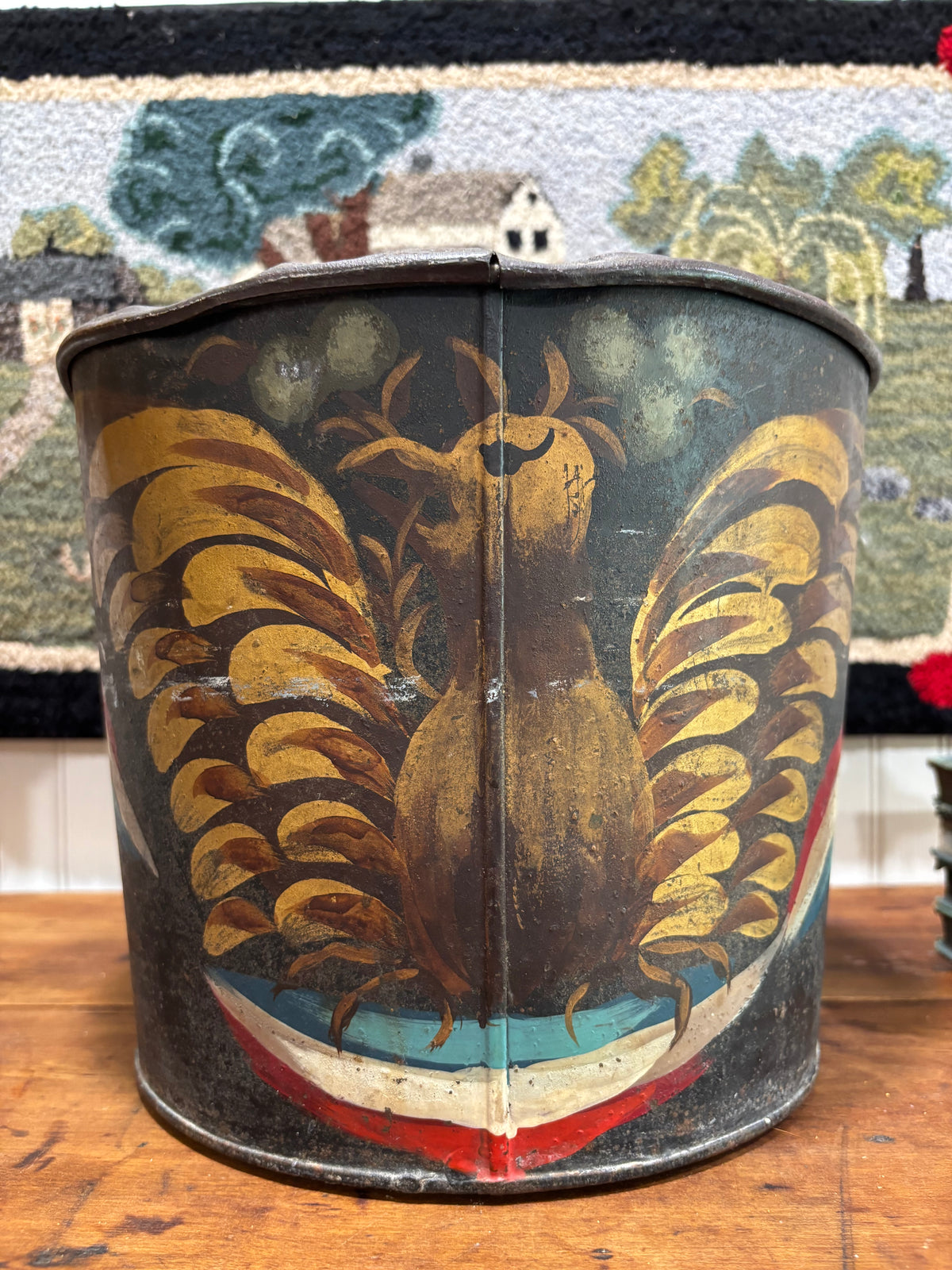Vintage Tin Sap Bucket with Patriotic Eagle by Tom FitzSimons, c1960s