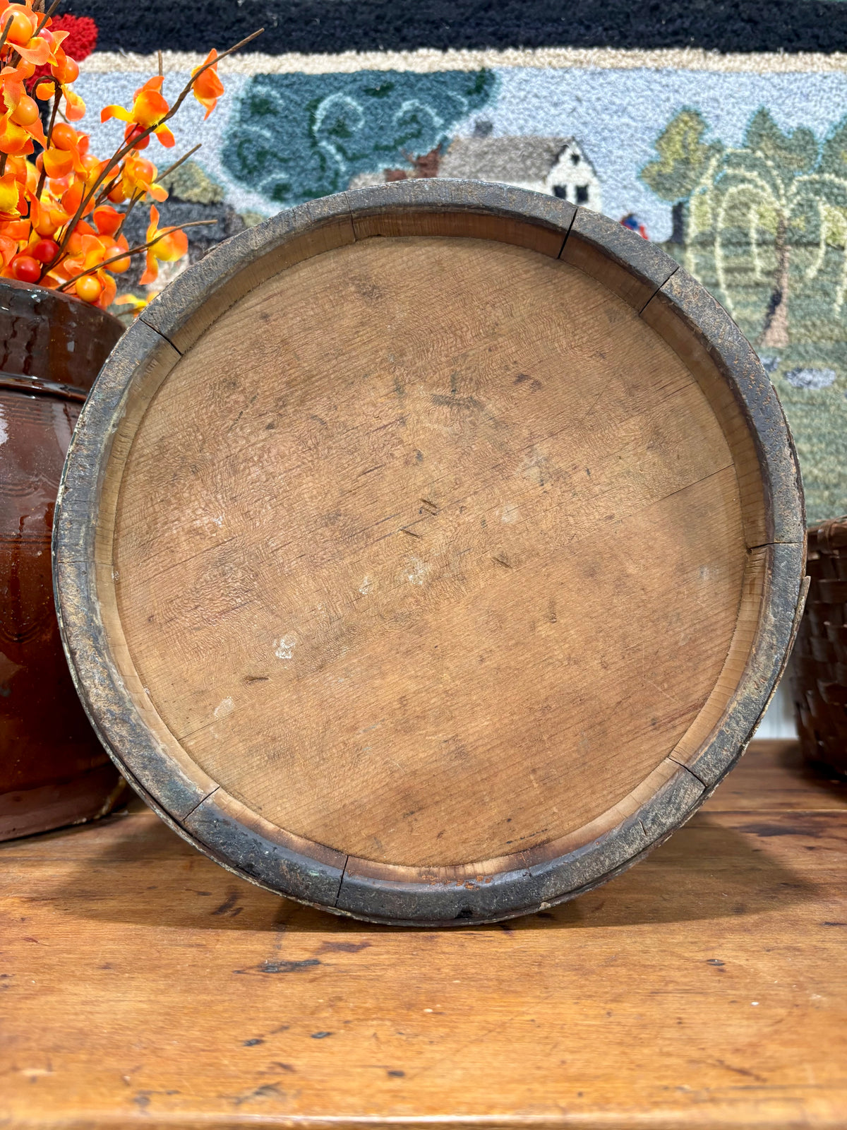 c1870-1880 Antique Firkin in Sage Green Paint
