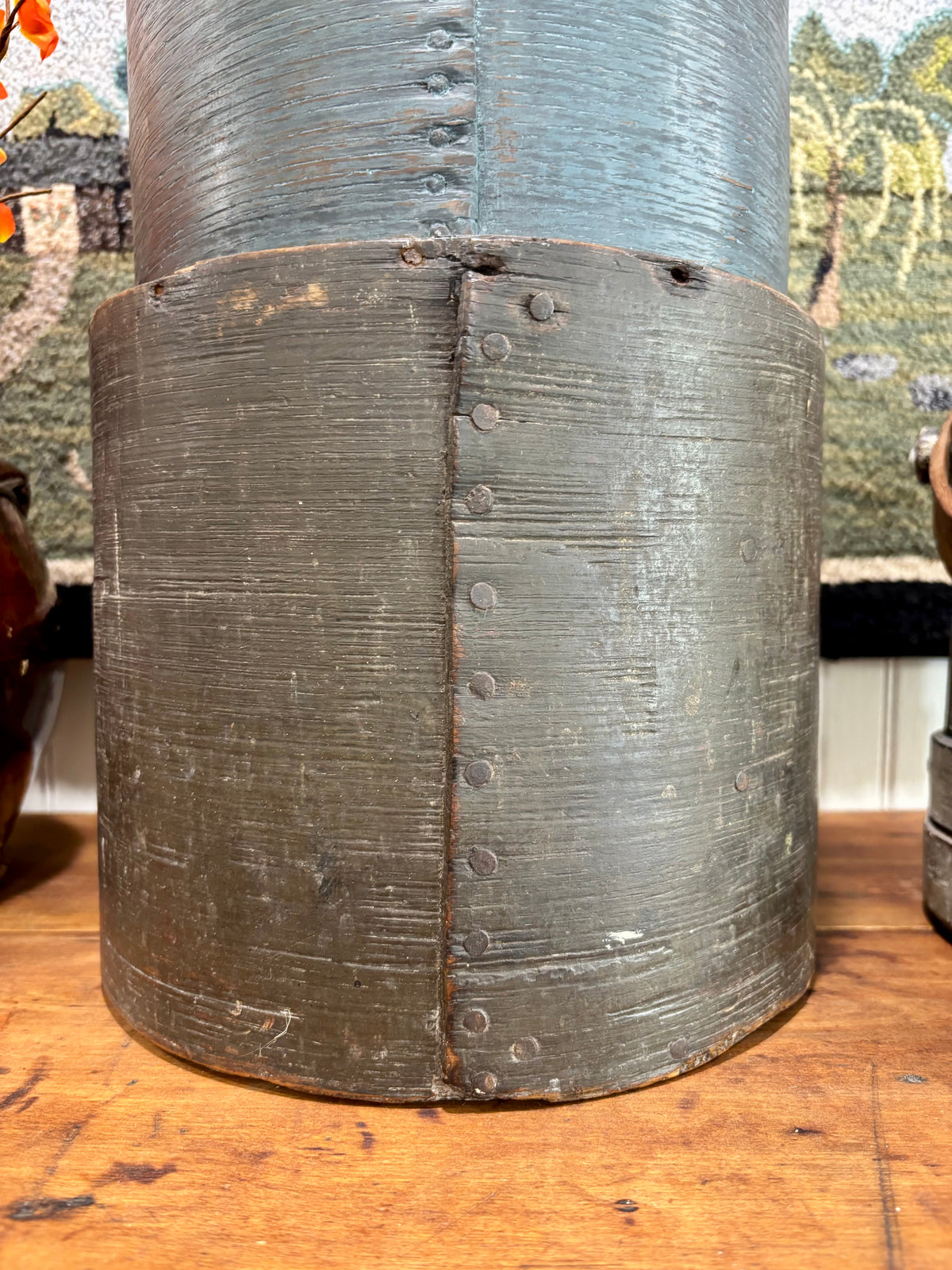c1880s Antique Wooden Grain Measure in Old Green Paint