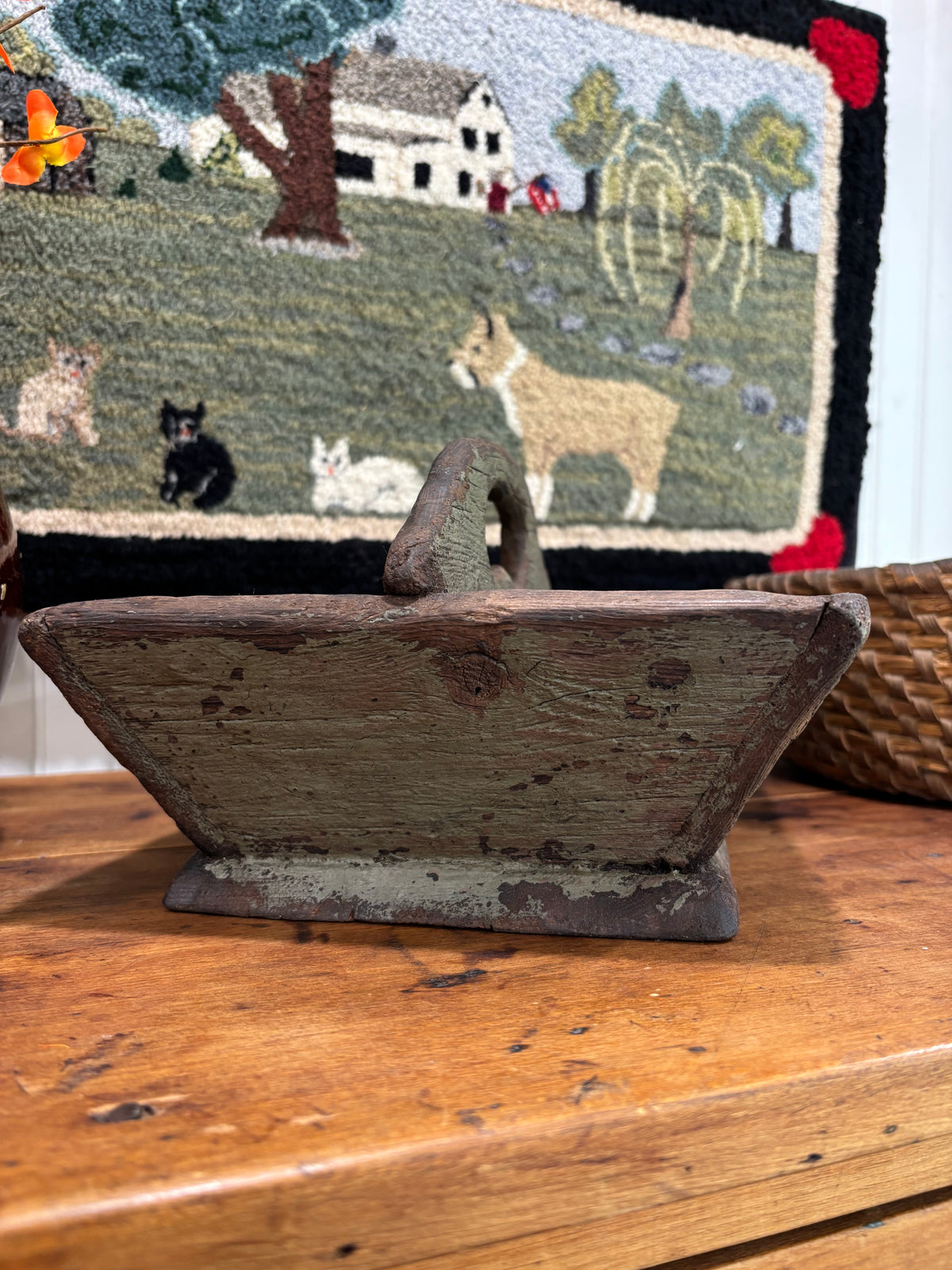 c1880-1900 Antique Wooden Caddy in Early Green Painted