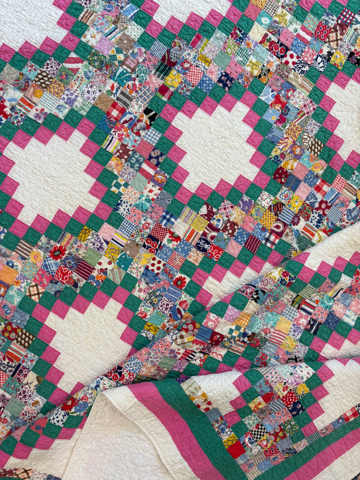 c1930-40s Vintage Postage Stamp Quilt - 71x92”