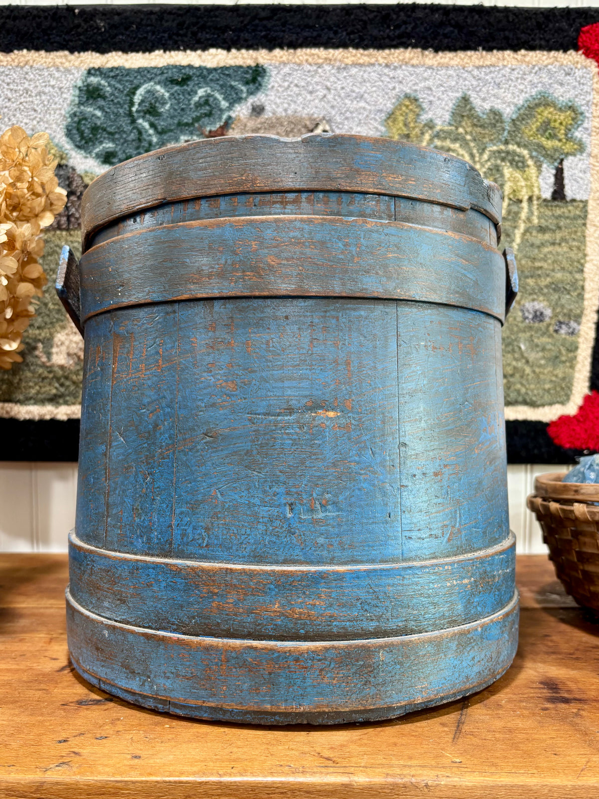 c1880-1900 Antique Firkin / Sugar Bucket in Early Blue Paint