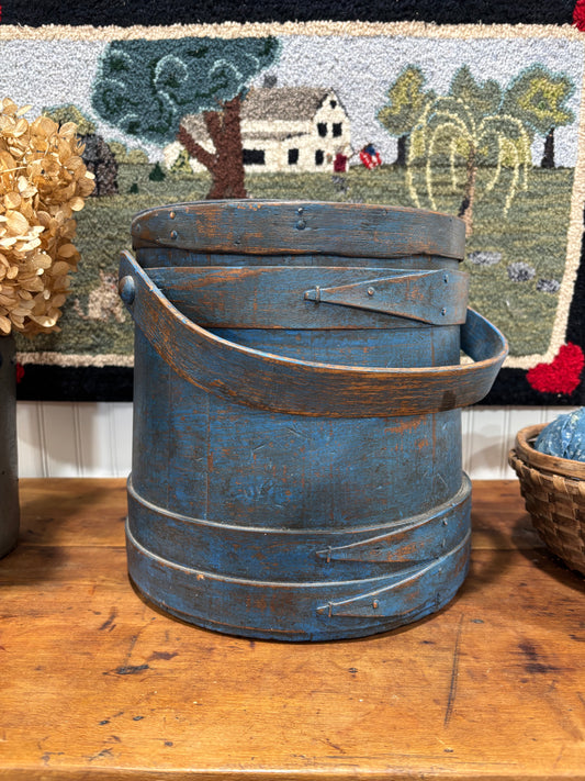 c1880-1900 Antique Firkin / Sugar Bucket in Early Blue Paint