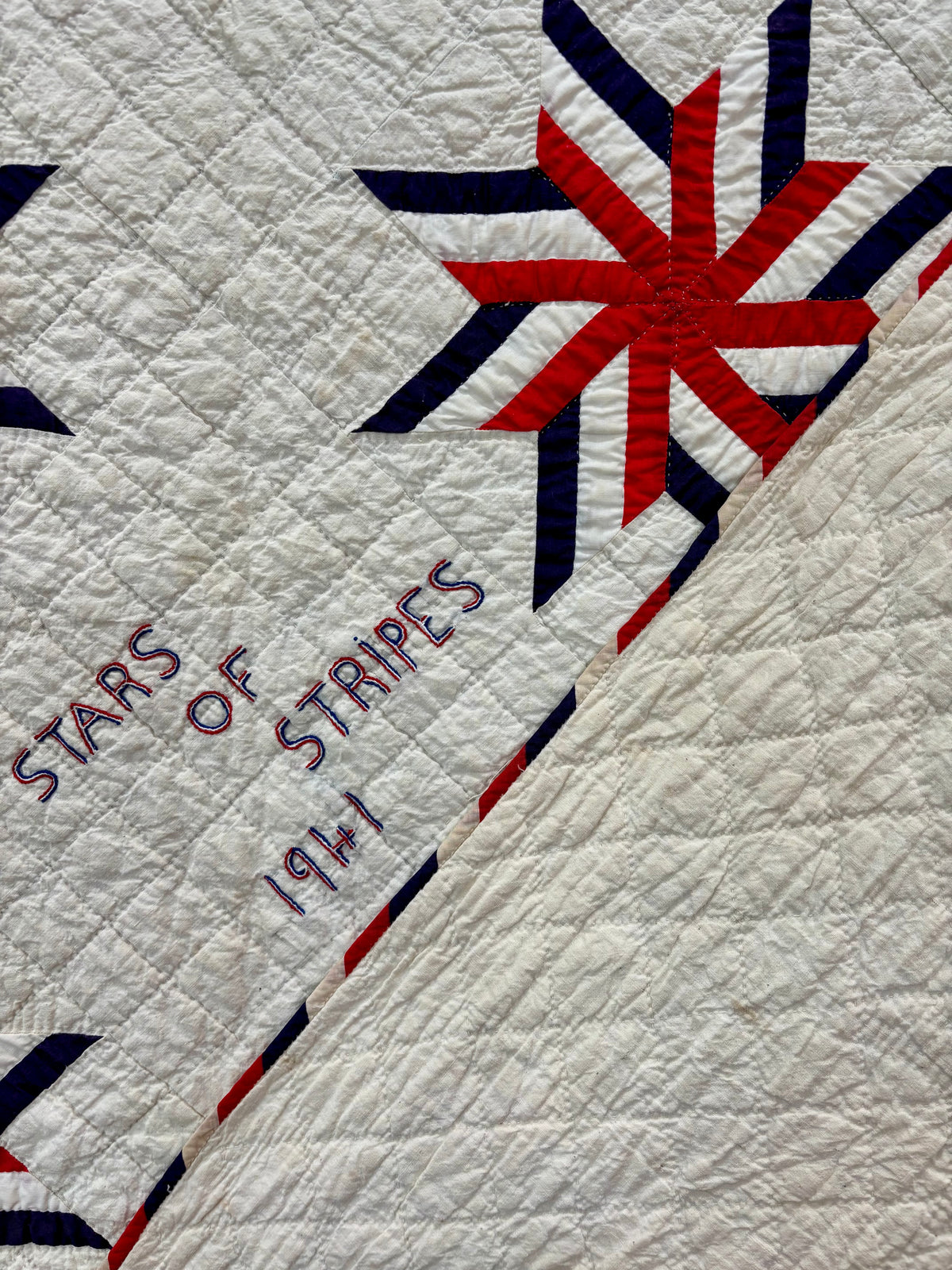 Dated 1941 Patriotic Red, White & Blue Stars Quilt – “Stars of Stripes”