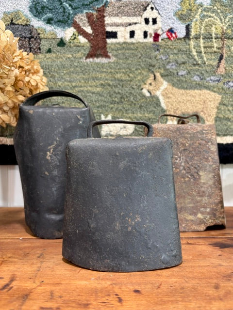Set of 3 Antique Wrought Iron Cow Bells with Original Clapper | c1880–1920
