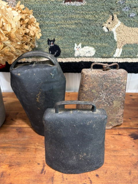Set of 3 Antique Wrought Iron Cow Bells with Original Clapper | c1880–1920