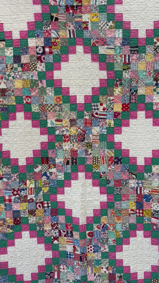 c1930-40s Vintage Postage Stamp Quilt - 71x92”